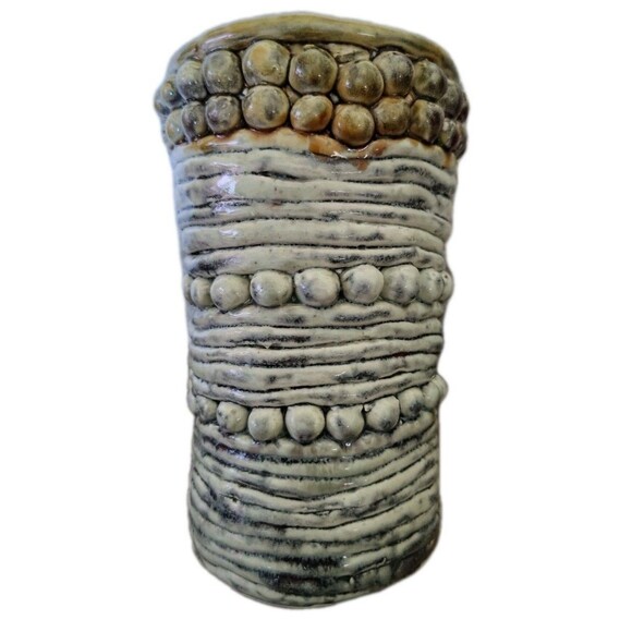 Vintage Coil Pottery Aqua Green Glossy Vase SP Engraved 7" - Picture 4 of 7